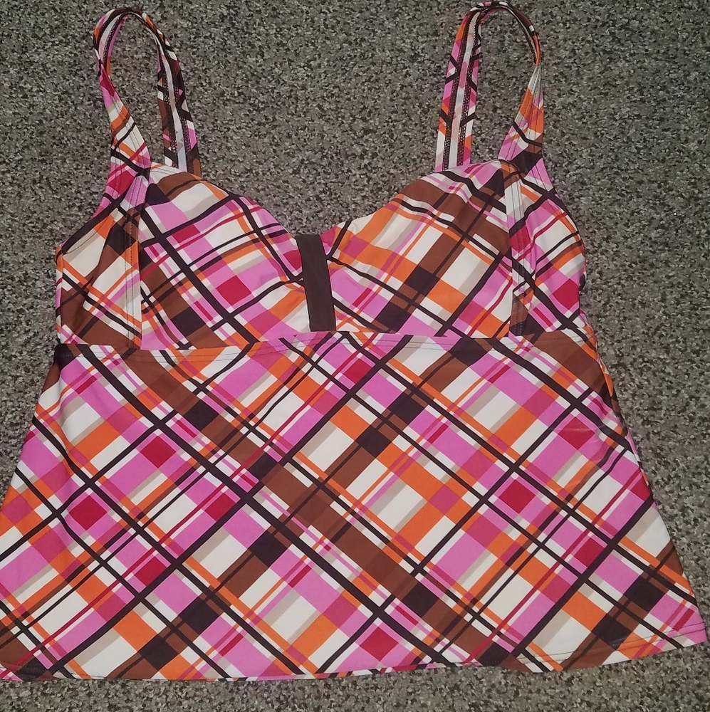Coco Beach pink plaid tankini top size large